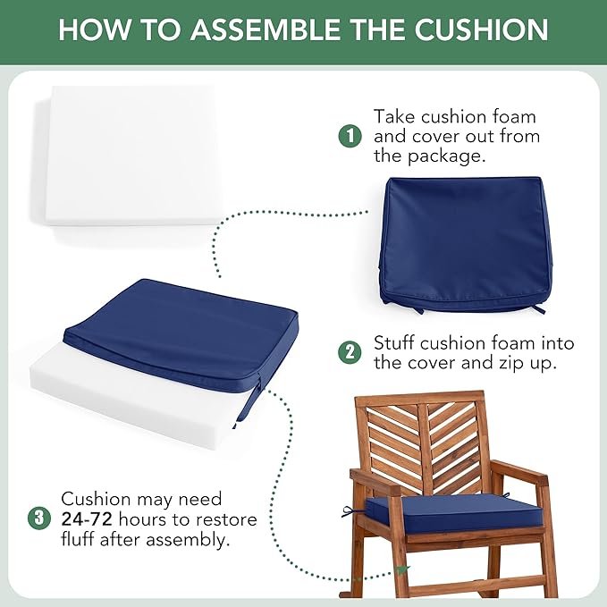 Outdoor Chair Cushions Set of 6: Waterproof & Fade Resistant Deep Seat Cushion for Patio Furniture - 24 x 24 x 3 Inch Chair Pads with Ties and Hidden Zipper - Patio Chair Cushion Replacement, Navy