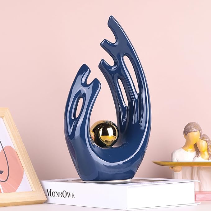 XMGZQ Navy Blue Decor - Mid Century Modern, Blue & Gold Accent, Table Decorations for Dining Room, Abstract Art Ceramic Statue
