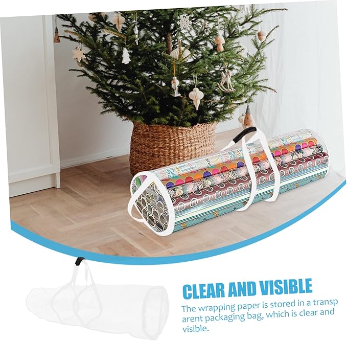 Garneck Christmas Wrapping Paper Storage Organizer Bag Clear Container Zipper Packing Paper Holder for Easy Holiday Wrap Storage