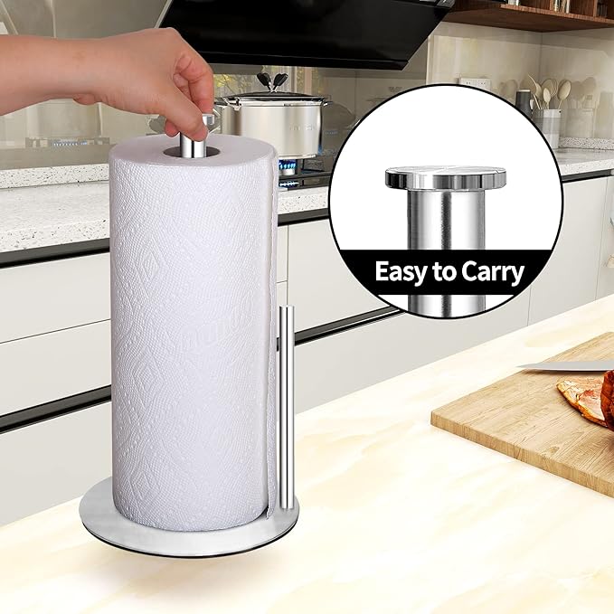 Paper Towel Holder Countertop, OBODING, Stainless Steel Kitchen Paper Towel Holder Stand for Kitchen Organization, Stainless Steel Paper Towel Holders for Standard and Large Rolls (Silver)