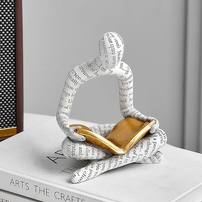 White Decor Reading Statue - Modern Abstract Thinker Sculptures - Resin Decorations for Living Room Coffee Table - Bookshelf Shelf Decor Accents for Dining Room Office - Gifts for Women