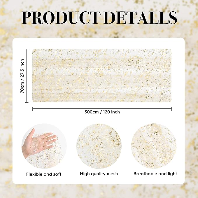 Artoid Mode Beige Gold Gauze Table Runner 120 Inch 10FT, Glitter Metallic Foil Sheer Dining Wedding Anniversary Holiday Birthday Table Decor for Home Party