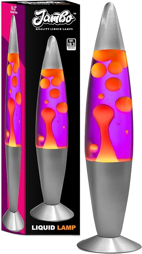 JAMBO 16" Beautiful Lamp- Purple with Yellow/Orange Wax, Relaxing Liquid Light, Night Light Nightlight, Home Decor Living Room Office Bedroom Lamp for Adults Teens Kids Magma Motion