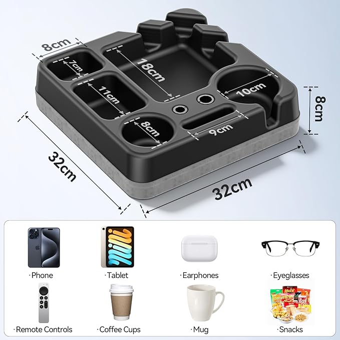 Couch Cup Holder Tray Couch Cup Holder Pillow Bed Tray Snack Sofa Bed Caddy Organizer Beach Sofa Drink Holder Anti-Spill Portable Snack Caddy Couch Remote Holder for Phone Pad Kindle Beverage Black
