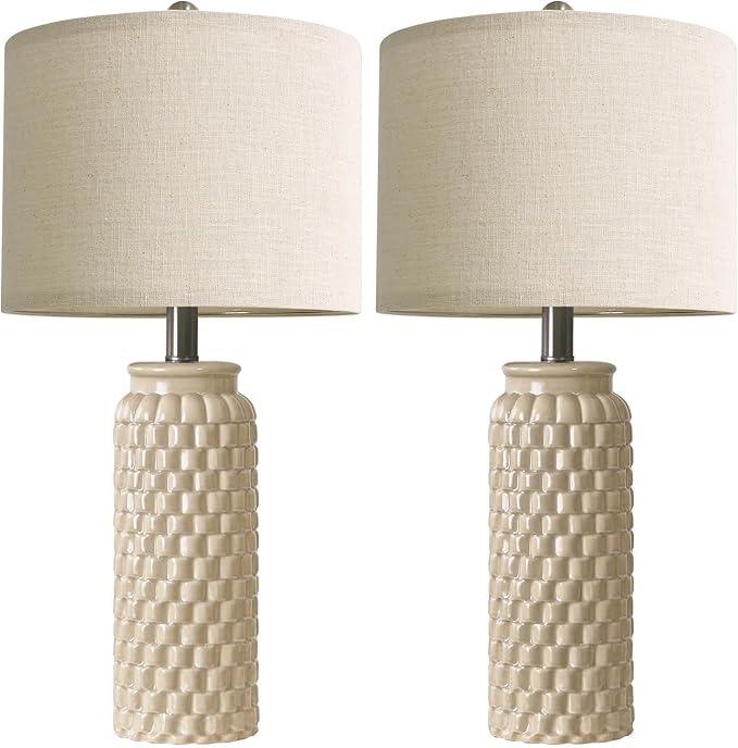 USumkky 24" Modern Ceramic Bedside Lamp Set of 2 for Bedroom Decor Farmhouse Table Lamp for Living Room Office Dorm