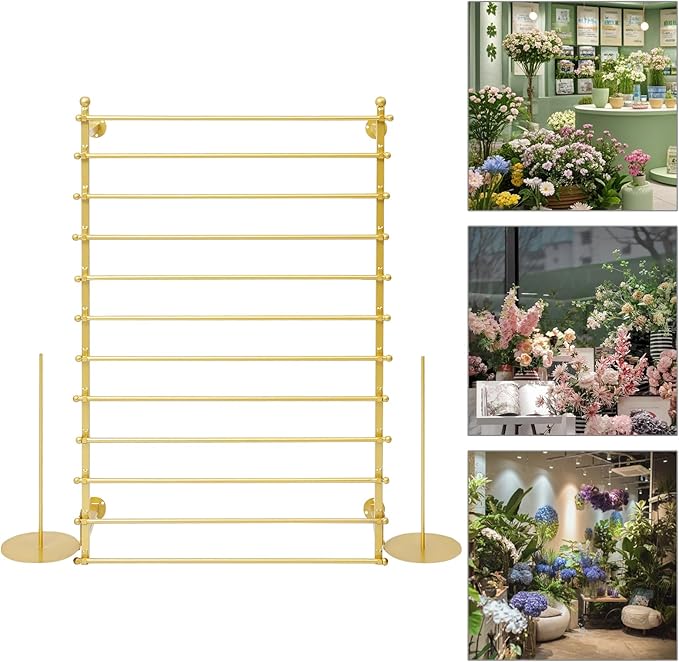 12-Layer Ribbon Holder Organizer Rack Wall Mounted Wrapping Paper Storage Rack Ribbon Dispenser Holder Wrapping Station Display Racks for Craft Room Florist Cake Shop(Gold)