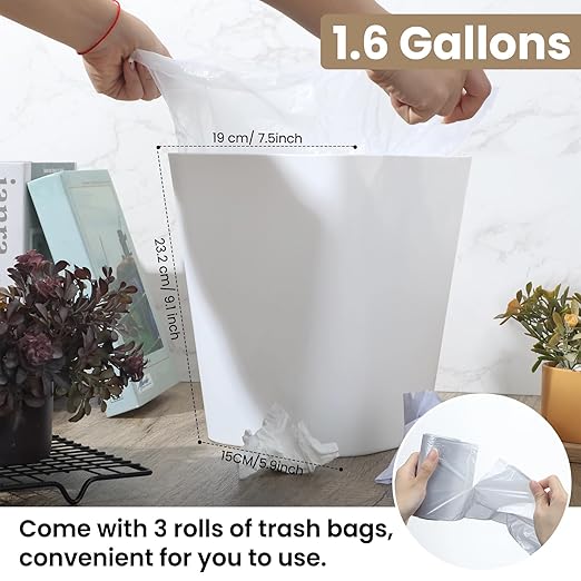 Eccliy 6 Pack 1.6 Gallons Trash Can Small Bathroom Plastic Trash Can with 3 Rolls of Bags for Bedroom Home Office Living Room Kitchen(Gray, White,6)