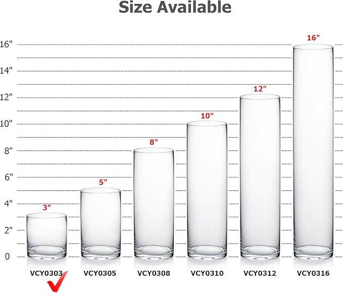 WGVI WGV Cylinder Vase Bulk, 3" W x 3" H, Clear Glass Candle Holder Bud Floral Container Planter Terrarium for Wedding Party Flowers Centerpieces and Home Office Decor, 12 Pieces