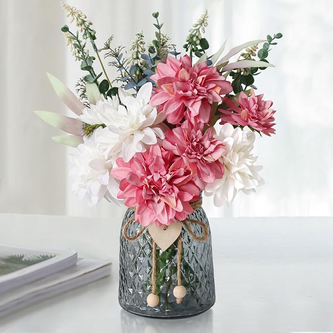Leftover Faux Flowers in Vase,Artificial Flowers in Vase,Table Centerpieces for Dining Room,Flower Centerpieces for Tables,Fake Flowers,Kitchen Decor,Coffee Table Decor