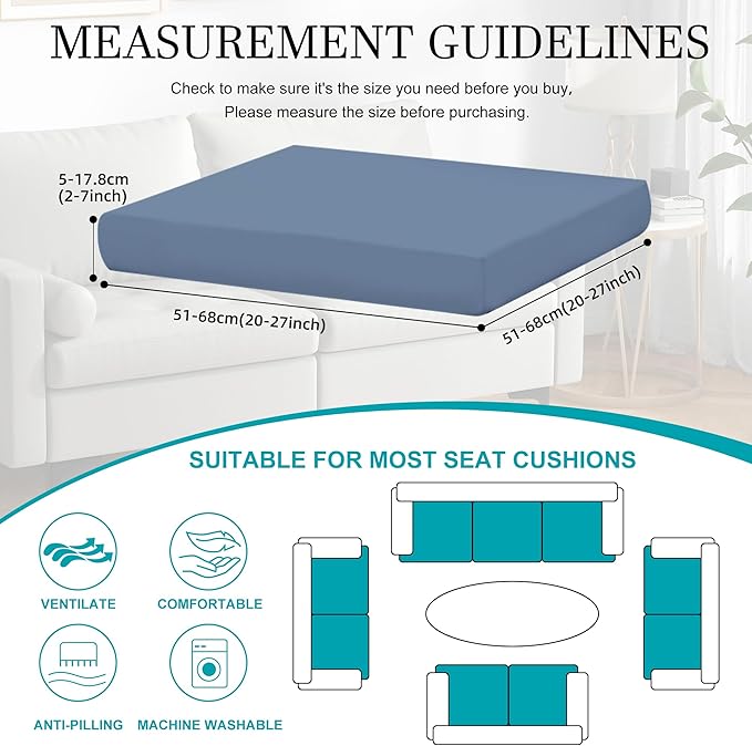 12 Pcs Stretch Patio Cushion Covers,Outdoor Couch Covers Replacement,Outdoor Couch & Sofa Slipcovers,for Patio Furniture Cushion Covers,Washable Reusable Furniture Protector (Gray Blue,Cover Only)