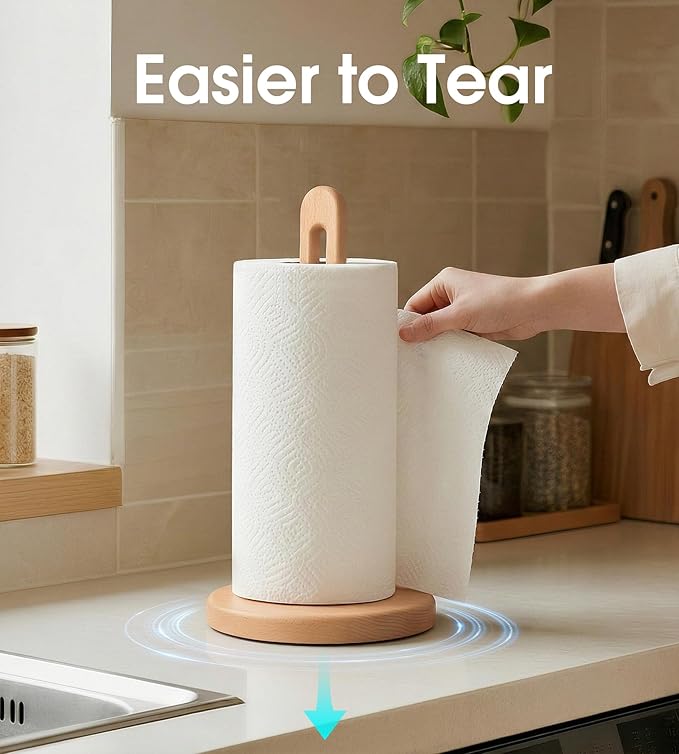 Wooden Paper Towel Holder Stand for Jumbo Roll - Stylish Kitchen Paper Rack Bathroom Towel Roll Stand Organizer, UB, Solid Wood Simply Standing Countertop Paper Roll Holder, Large