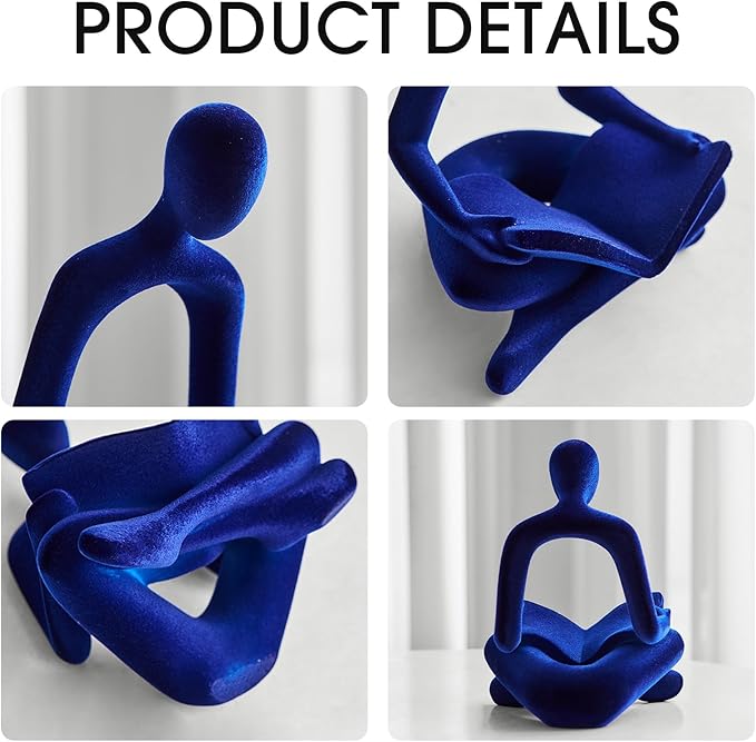Navy Blue Reading Statue Decor, Modern Abstract Thinker Sculptures Decorations for Living Room, Flocked Figurine for Dining Room Office TV Stand Shelf Coffee Table Decoration, Gifts for Women