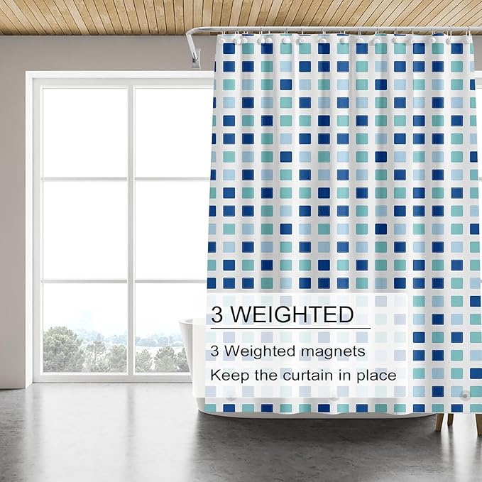 TIKABC Shower Curtain Liner, 4G PEVA Shower Liner, Plastic Peva Waterproof Shower Curtains, 72x72 inch with Grommet Holes 3 Magnetic Weights