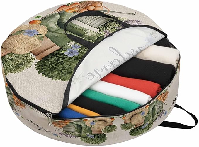 24 Inch Round Storage Bag 1 Pack,Farm Lavender Egg Radish Waterproof Wreath Storage Container with Handles&Zipper Retro Flowers on Linen Closet Organizer Bags Garland Box