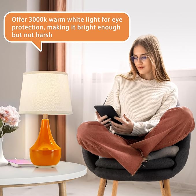 GyroVu 18" Table Lamp Set of 2, Ceramic Lamp Classic Beside Lamps Nightstand Lamp Modern Table Lamp for Living Room, Bedroom & Office Rocker Swtich Orange-LED Bulbs Included