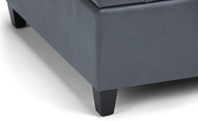 SIMPLIHOME Harrison Coffee Table Storage Ottoman - 36 inch Wide Upholstered Vegan Leather Square Lift-Top Ottoman in Stone Grey, Transitional Ottoman for Living Room with Hidden Storage