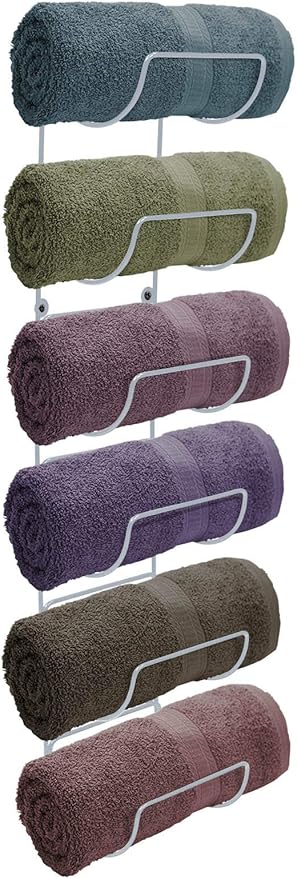 Sorbus Towel Rack Wall Mount – 6 Compartments of White Metal Towel Holder for Bathroom Decor Sets, Organizer for Linens, Gym, Rv, Door, Cabinet - Wine Rack Wall Mounted for Kitchen, Bar, Wine Cellar