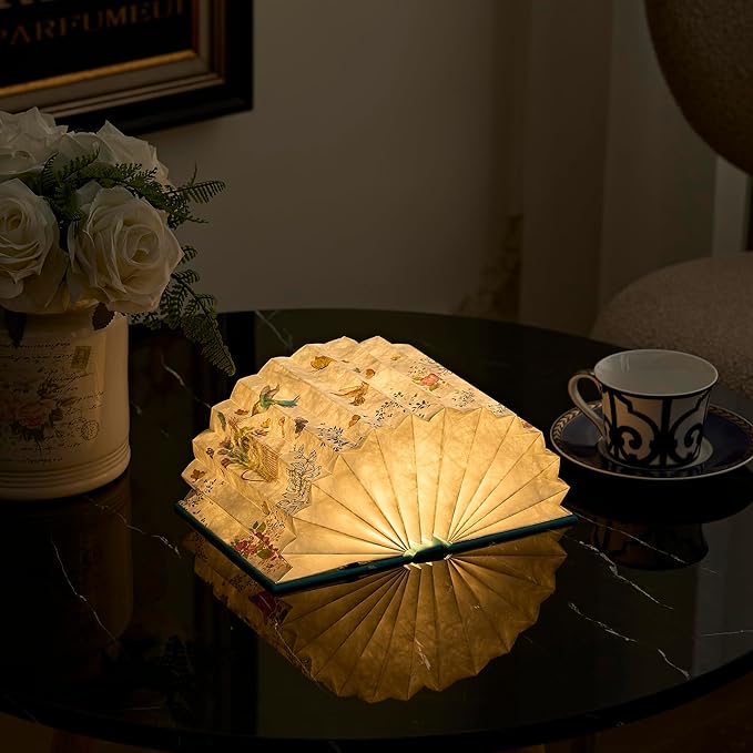 Uniwolk Flower Book Lamp Bookish Birthday Gifts for Women or Freinds, Foldable Paper Desk Lamp for Bedroom Living Room, Book Light as Gifts for Book Lovers, Desk Decor Cute Stuff