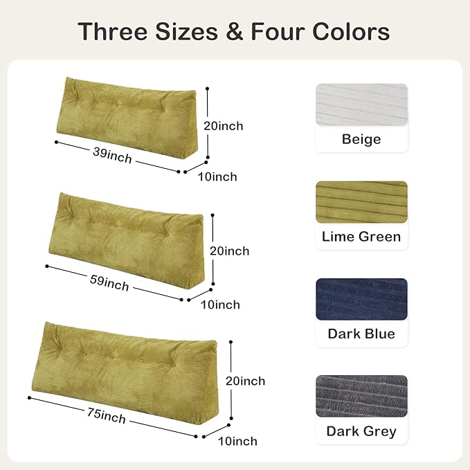 Headboard Pillow King, Wedge Headboard Pillow for Bed Sofa, Triangular Backrest Pillow with Removable Cover for Reading, Working, Sitting, Lime Green
