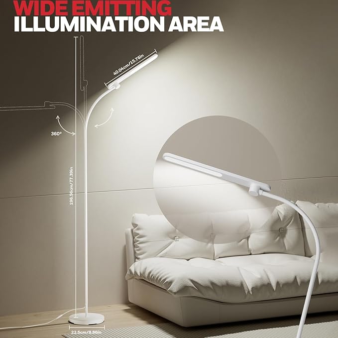 Honeywell LED Floor Lamp with Remote, CRI97 Full Spectrum Eye-Caring Reading Lamp, Stepless Dimmable 3000K-5000K Task Floor Lamp with Flexible Gooseneck for Living Room, Bedroom, Office
