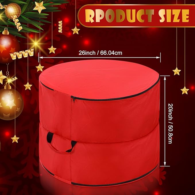 26" Extra Large Double Sided Christmas Wreath Storage Bag with Carry Handle Zippered Waterproof Christmas Wreath Storage Container Heavy Duty Xmas Garland Bag for Holiday(2 Pcs)