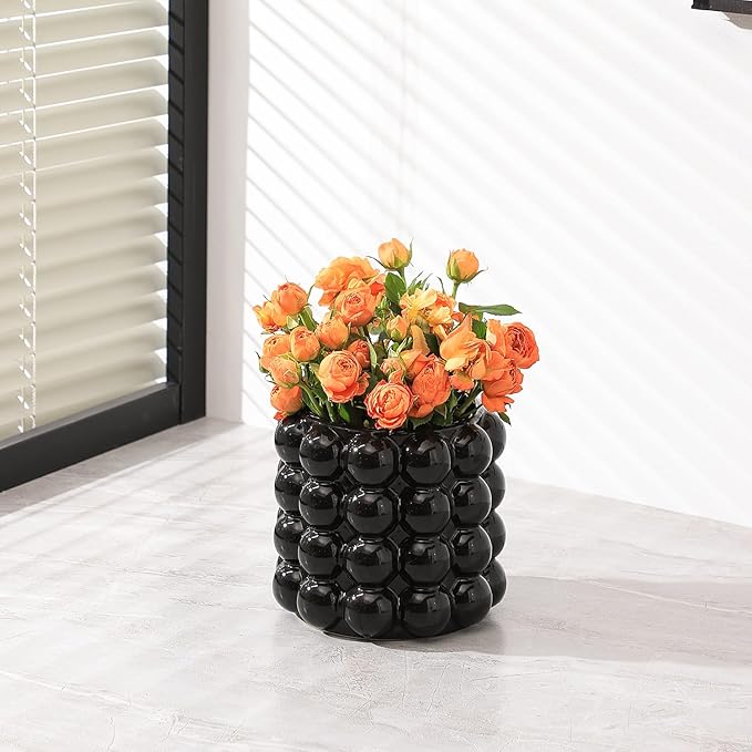 Bubble Vase, Black Ceramic Vase for Flowers, Boho Vases for Home Decor, Decorative Vases for Living Room, Office, Bathroom, Shelf, Fireplace, Farmhouse, Coffee Table, 5 Inches