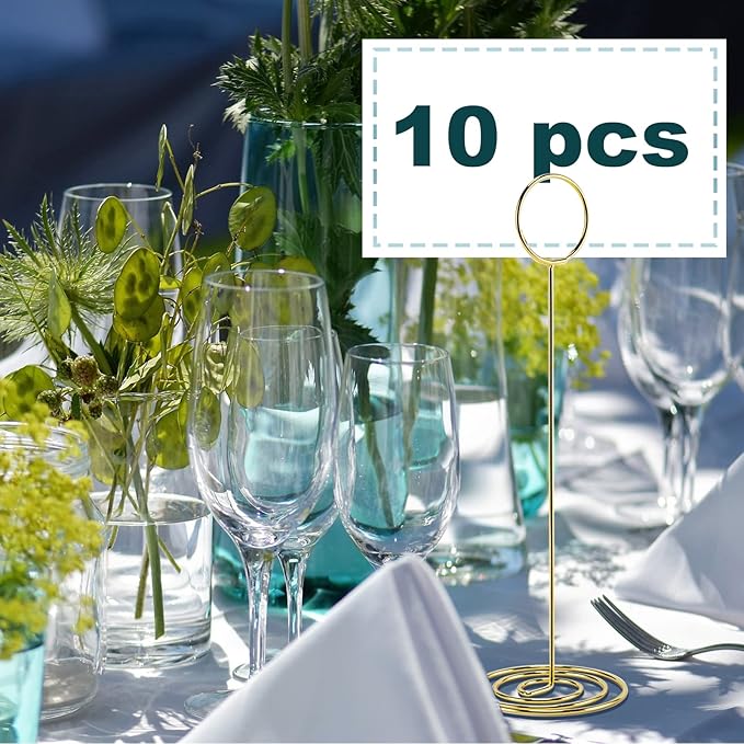 Hoewina 10Pcs Place Card Holder, Table Number Holders, Wire Picture Holder, Table Card Holders Stand, Photo Holder for Centerpieces, Wedding Reception, Party, Birthday (Gold)