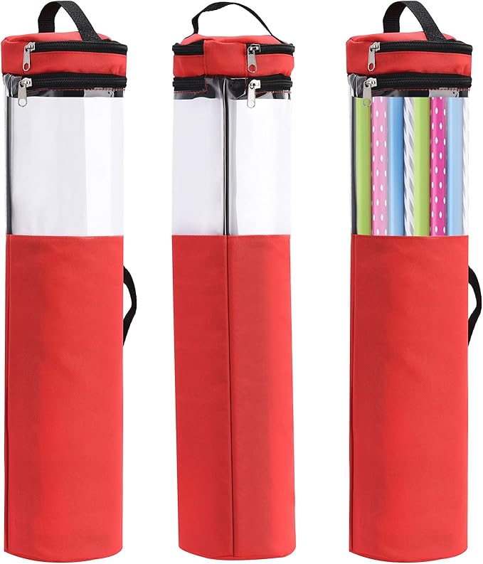 Plcnn Long Gift Wrap Organizer Bag 42x8.8in Christmas Wrapping Paper Storage Bin 600d Oxford Under Bed Gift Wrap Storage with Clear Window, Dual Zips, Carry Handles