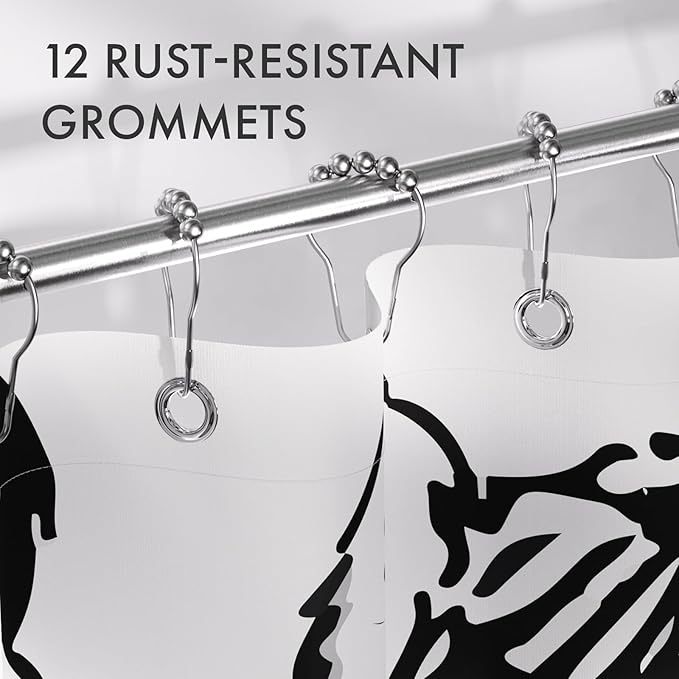 AmazerBath Shower Curtain, Washable Cloth Cute Dogs Kids White and Black Shower Curtain Set with 12 Shower Curtain Hooks, Kawaii Pet Puppy Waterproof Shower Curtains for Bathroom Decor, 72x72 Inches
