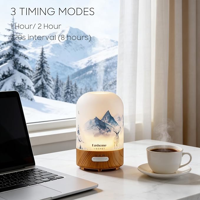 Essential Oil Diffuser, Hand Blown Glass Aromatherapy Diffuser, Ultrasonic Cool Mist Scent Aroma Humidifier, Diffuser Oil Machine Whisper Quiet with Auto Shut-Off for Home Bedroom Office(<25dB)