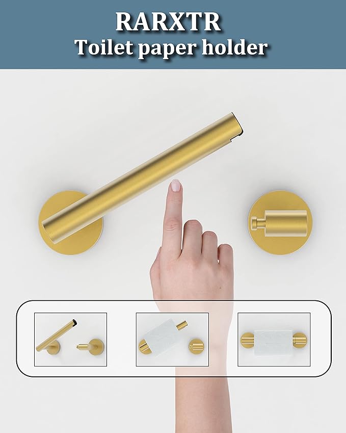 RARXTR Gold 2 Pack Toilet Paper Holder SUS304 Stainless Steel Double Post Pivoting Toilet Paper Roll Holder Wall Mounted Toilet Tissue Holder for Commercial Bathroom RV