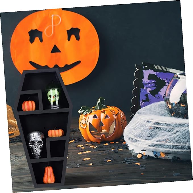 VICASKY Creative Gothic Coffin Storage Rack Eerie Decor Organizer for Halloween Parties Coffin Shelf for Knick-knacks Books Candles and Spooky Accents