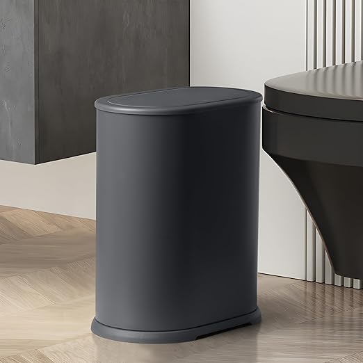Anzoymx Stainless Steel Bathroom Trash Cans with Lids 1.8 Gallons Small Garbage Can with Pop up Lid Dog Proof Narrow Wastebasket Slim Bins Set for Bedroom, Living Room, Toilet, Office, Rv (Grey)
