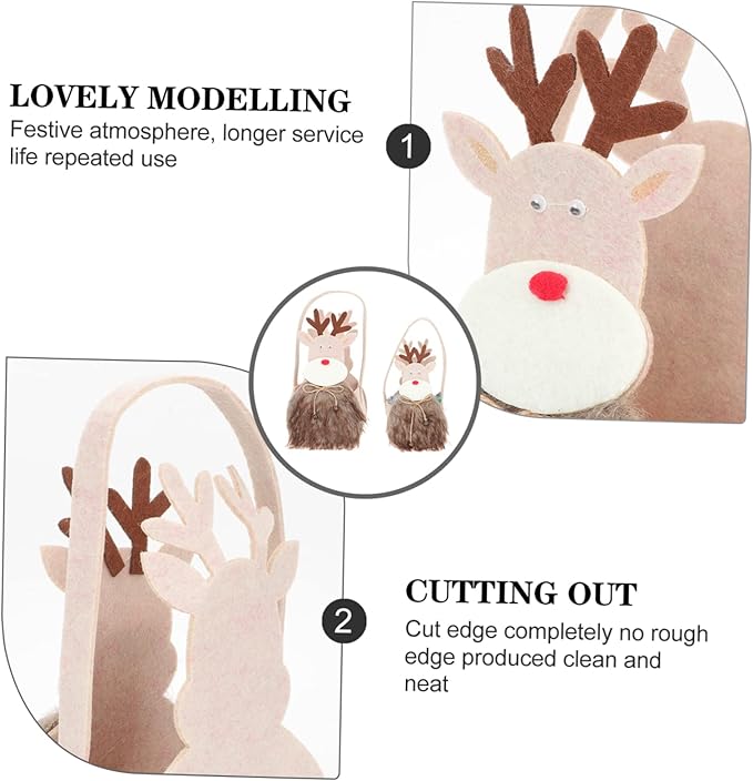 NOLITOY 2pcs Fawn Design Christmas Candy Holder Storage Bag Festive Xmas Treat Baskets for Party Favors Creative Wrapping and Holiday Decorations