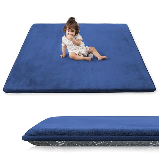 1.3" Thick Baby Play Mat for Floor, 79x79 Playpen Mat, Pro Soft Flannel Foam Mats Toddler Infant Kids Crawling for Nursery Rug Playroom Living Room Waterproof Easy Care Non-Slip (Blue)