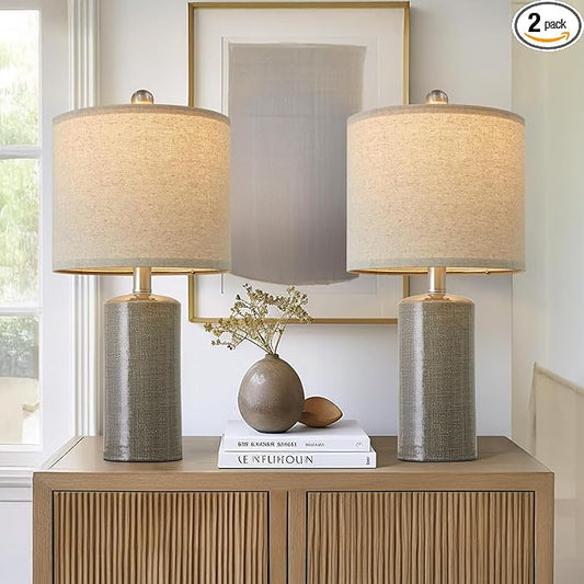 G-SAFAVA 20.25" Small Table Lamps Set of 2 Modern Ceramic Lamps for Living Room Farmhouse Bedside Lamps Boho Lamps for Night Stands Grey Bedroom Lamp Side End Table Lamps