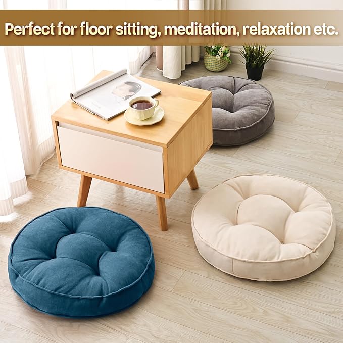 1 MIDDLE ONE Floor Pillow Set of 2, Memory Foam Floor Cushions for Adults, Large Meditation Pillow for Sitting, 22 x 22 Inches (Round | Navy)