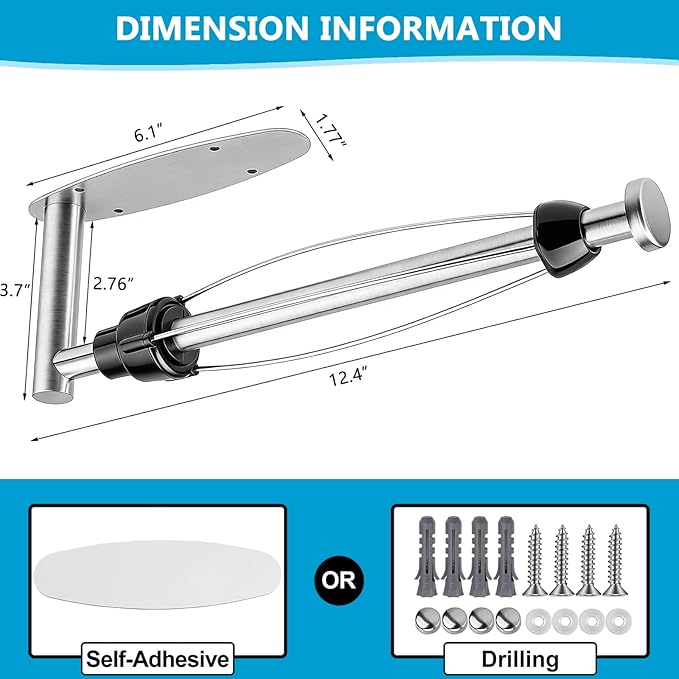 Single Hand Operable Paper Towel Holder Under Cabinet with Damping Effect, Self Adhesive Paper Towel Roll Holder Wall Mounted for Kitchen Bathroom, SUS304 Stainless Steel Brushed Nickel