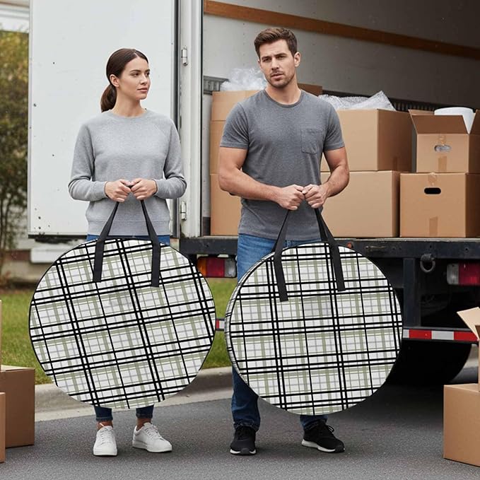 Storage Bag Sage Green Buffalo Plaid Round Storage Totes Bins Closet Organizers with Zippers & Handle Black Check Stripe Clothes Storage Container for Bedroom Dorm Space Saving Packing Supplies Bags