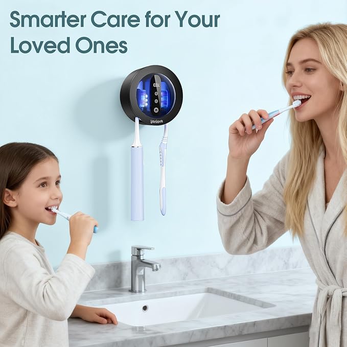 Upgraded Toothbrush Holders for Bathroom, Tooth Brush Holders Wall Mounted, Toothbrush Cleaner Organizer with LED Smart Screen,Cleaning and Drying Fits All Toothbrushes for Home & Travel