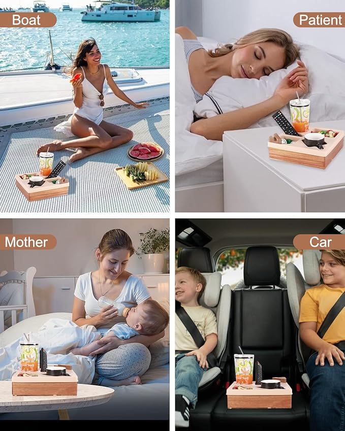 Couch Cup Holder Tray, Silicone Wooden Couch Caddy with Cup Holder for Snacks, Drinks, Remotes, Waterproof Cup Holder for Couch, Organizer, Couch Drink Holder, Easter Gifts