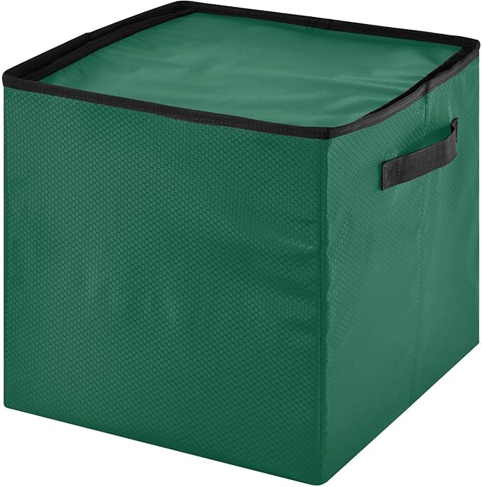 Dark Green Christmas Ornament Storage Basket Box Holiday Storage Container Cube with Adjustable Dividers for 64 Holiday Ornaments or Decorations Keeps Clean and Dry for Next Season
