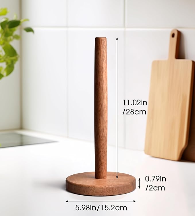 Acacia Wood Paper Towel Holder Stand – Wooden Kitchen Paper Towel Holder Countertop, PTHA, Freestanding Roll Holder for Kitchen & Bathroom & Farmhouse, Large