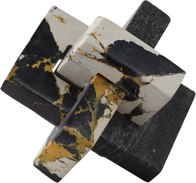 Geometric Home Decor Marble Sculpture for Living Room and Bathroom - Modern Glam Figurine Ornaments for Office Shelf Display - Modern Stone Accent for Coffee Table and Room Decor - 5", Black & White