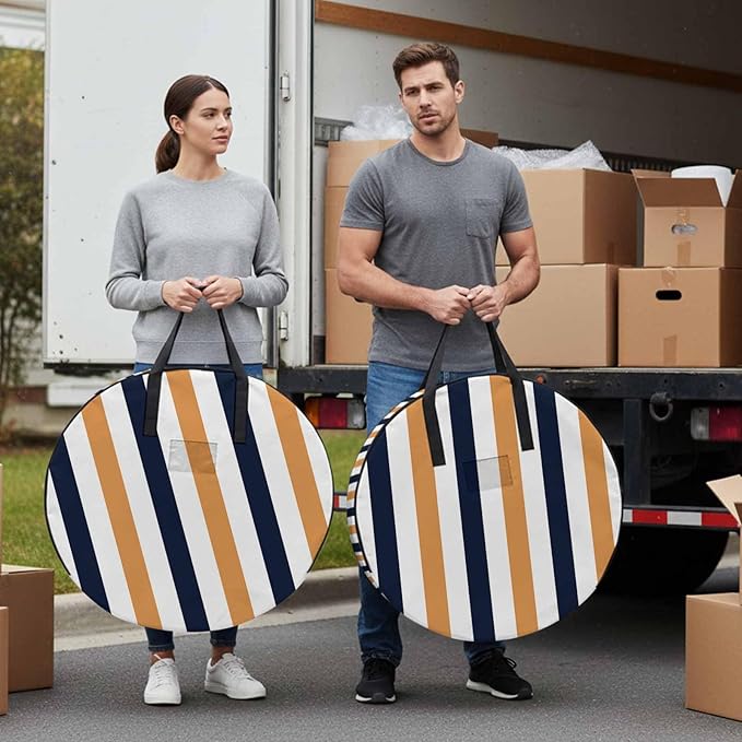 Storage Bag Navy Blue Stripes Round Storage Totes Bins Closet Organizers with Zippers & Handle Orange Contrast Striped Clothes Storage Container for Bedroom Dorm Space Saving Packing Supplies Bags