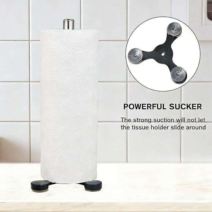 TOPKITCHEN 2 Pcs Stainless Steel Countertop Paper Towel Holder, Heavy Duty Weighted Base with Suction Cups, Free Standing Kitchen Roll Holder for Wall or Table