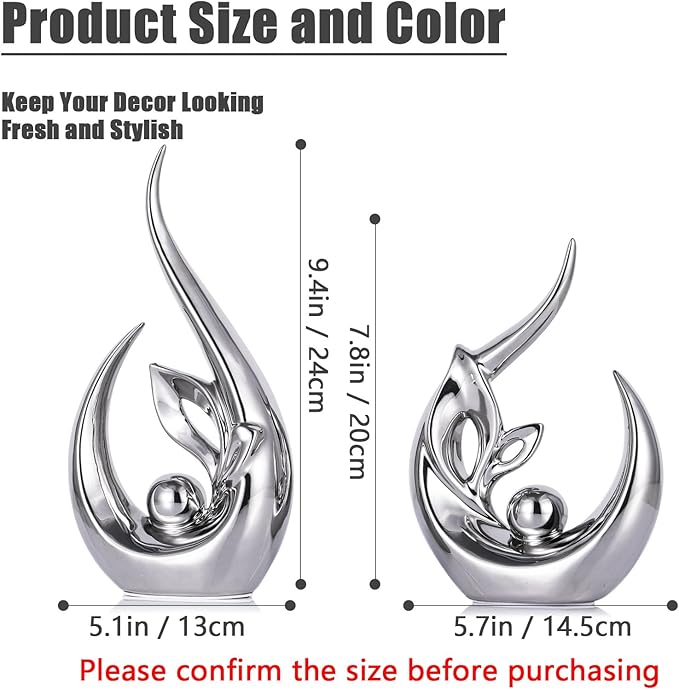 XMGZQ Silver Ceramic Statues for Home Décor Accents,Abstract Art Mid Century Modern Decor,Elegantes Centerpiece Table Decorations,Chrome Sculpture for Entryway,Shelf,Tv Stand,Mantel,Coffee Table