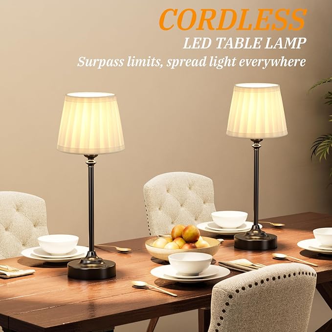 Kakanuo Cordless Table Lamp Rechargeable Black - 1 Pack 4000mAH Battery Operated Lamp for Decor, 3000K Stepless Dimming Touch Control Wireless Lamp for Bedroom, Dining Table, Kitchen, Living Room
