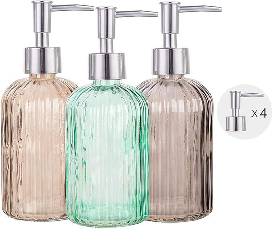 Cutiset Bathroom Accessories Set, 15oz Glass Soap Dispenser Bottle for Bath Decor, 3 Pack Set