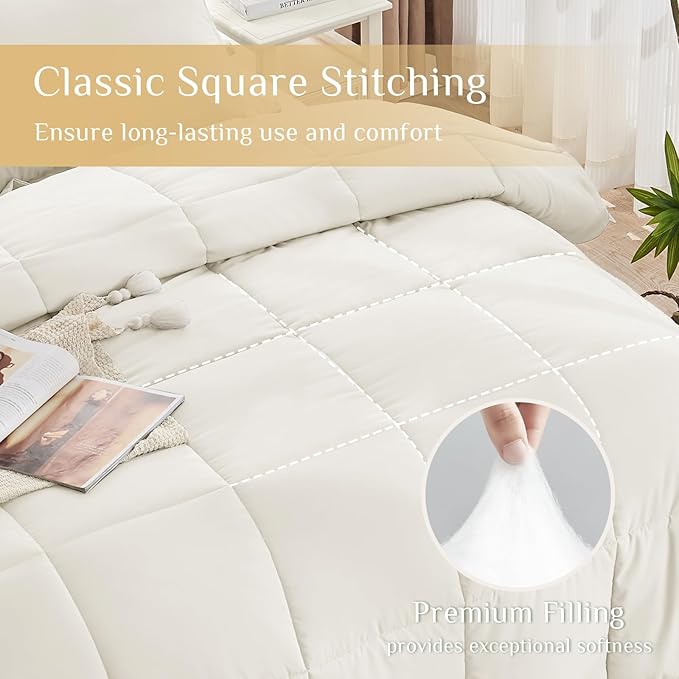 JOLLYVOGUE California King Comforter Set, Ultra-Soft Bed in a Bag Cal King Size 7 Pieces, Oeko-TEX Certified Bedding Set with Down Alternative Comforter, Sheets, Pillowcases & Shams, Ivory